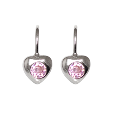 Rózsaszín cirkóniával díszített szív alakú kapcsos ezüst fülbevaló