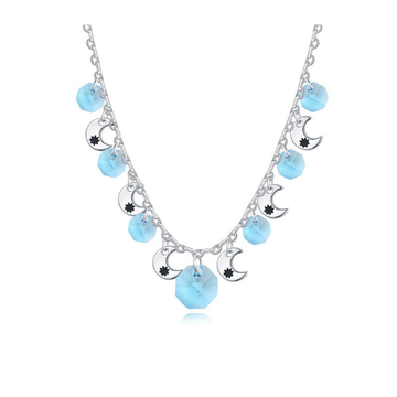 Kék Swarovski® kristályokkal és ezüst holdakkal díszített nyaklánc