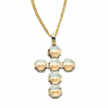 Borostyán Swarovski® kristályos aranyszínű nyaklánc kereszttel