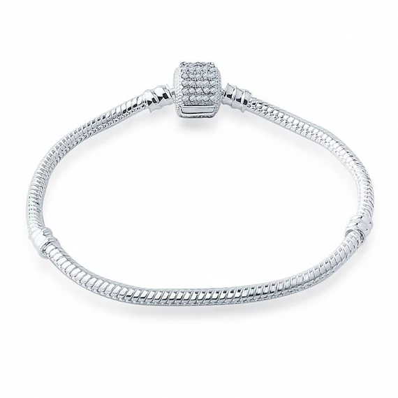 Pandora stílusú fehér cirkónia kristályos 21 cm hosszúságú karlánc
