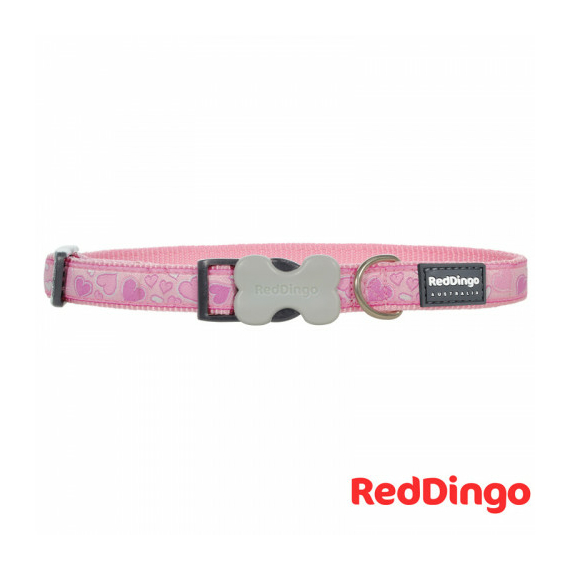 Pink szívecske mintás Red Dingo® kutya nyakörv - M - 20 mm x 31-47 cm