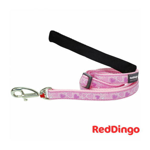 Pink szívecske mintás Red Dingo® kutyapóráz - M - 20 mm x 1.8 m