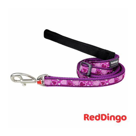 Lila szívecske Red Dingo® kutyapóráz - M - 20 mm x 1.8 m