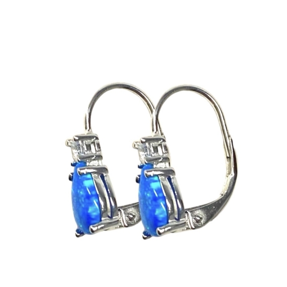 Kék opálos csepp alakú ezüst fülbevaló cirkóniával