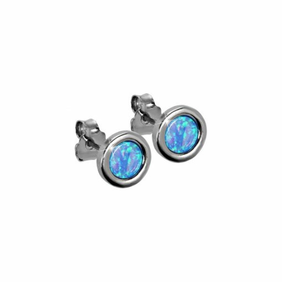 Kék opálköves kör alakú ezüst fülbevaló