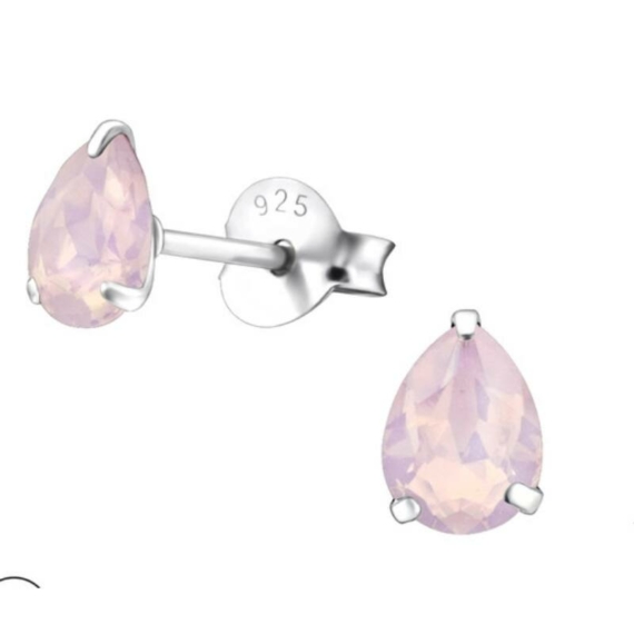 Csepp alakú világos rózsaszín Swarovski® kristályos ezüst fülbevaló