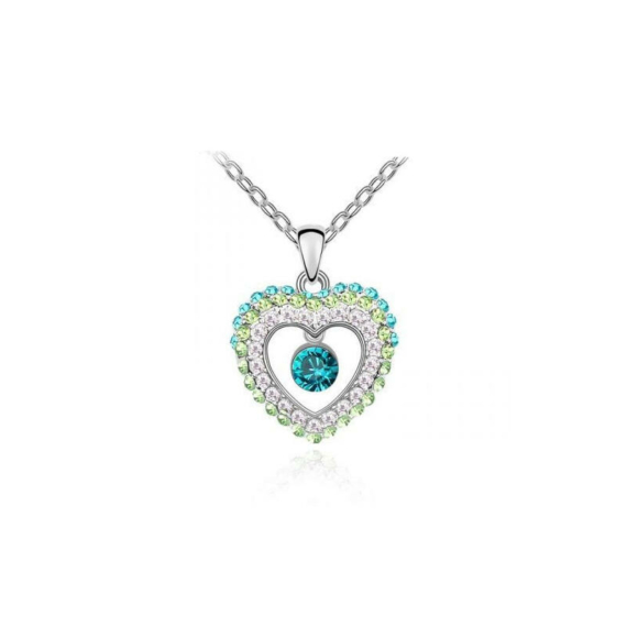 Kék és zöld Swarovski® kristályos szív alakú medál
