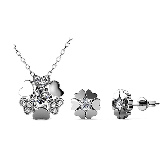 Fehér Swarovski® kristályos szíves ékszerszett