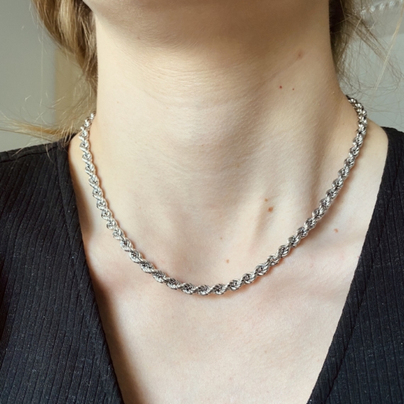 Vastag csavart ródiumozott ezüst nyaklánc 45 cm