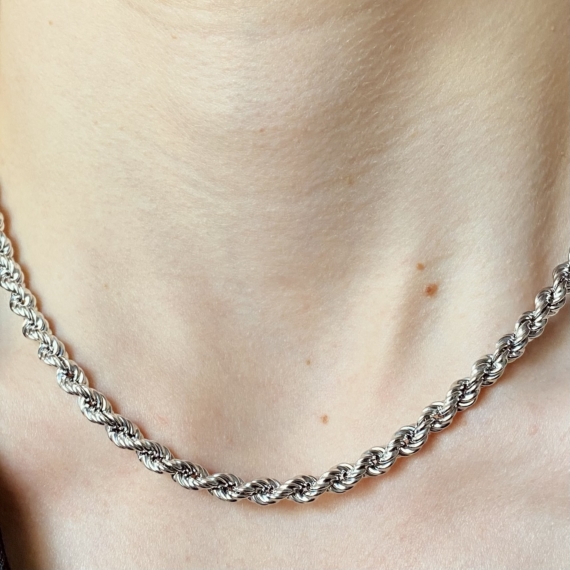 Vastag csavart ródiumozott ezüst nyaklánc 45 cm