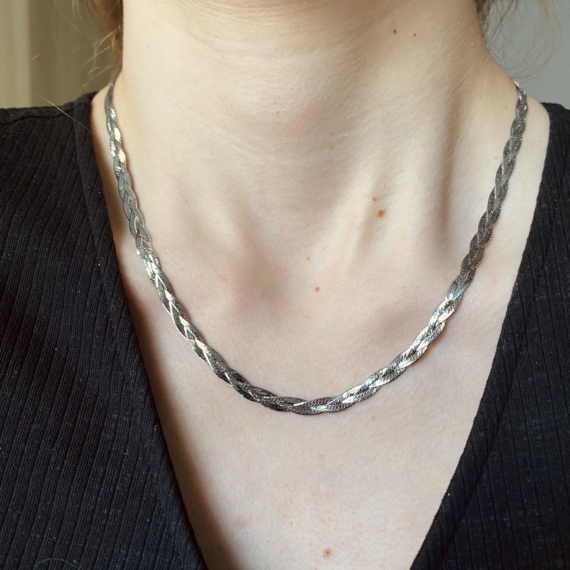 Ötös fonatú ródiumozott ezüst nyaklánc 50 cm