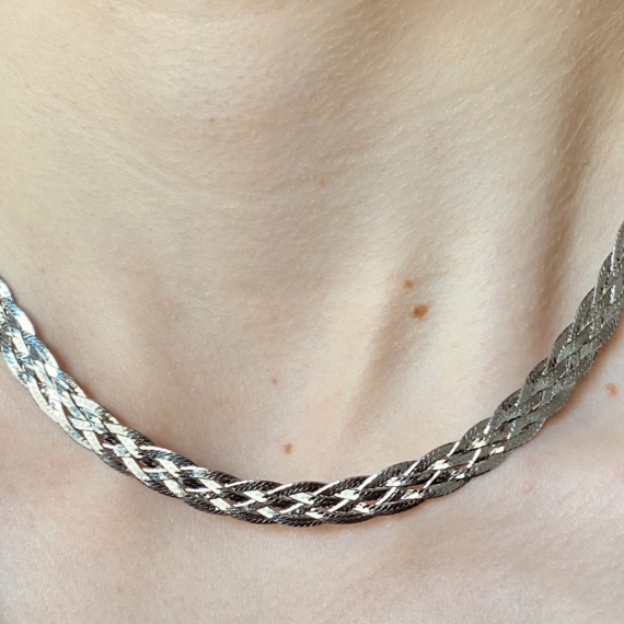 Ötös fonatú ródiumozott ezüst nyaklánc 45 cm