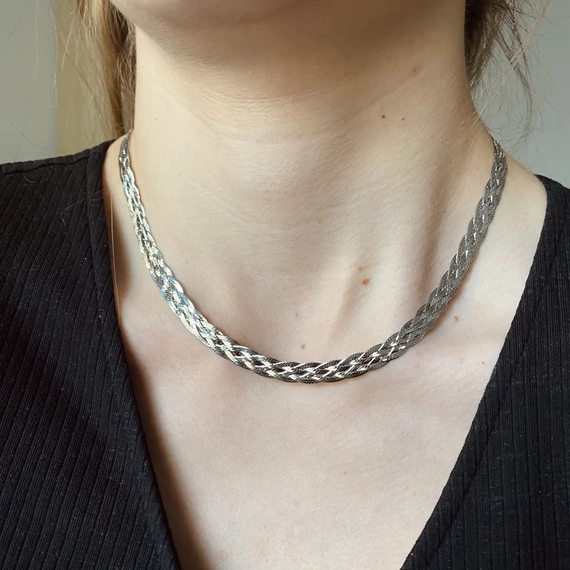 Ötös fonatú ródiumozott ezüst nyaklánc 45 cm