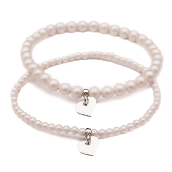Anya-lánya gyöngyházfehér Swarovski® kristálygyöngy karkötők ezüst medállal