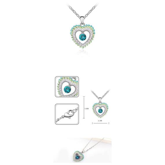 Kék és zöld Swarovski® kristályos szív alakú medál