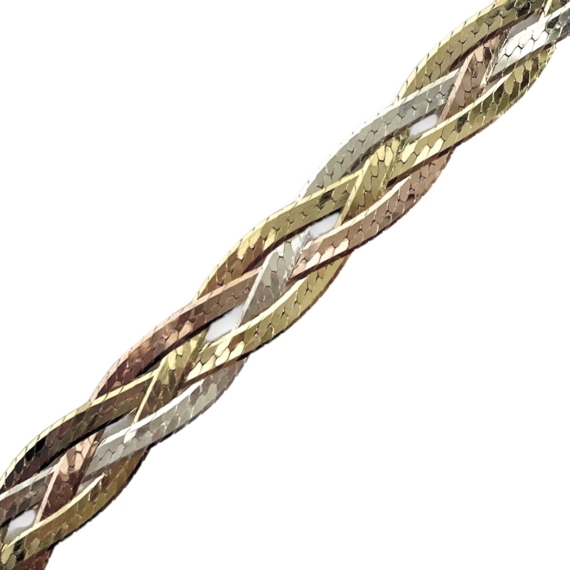 Háromszínű négyes fonatú ródiumozott ezüst nyaklánc 50 cm