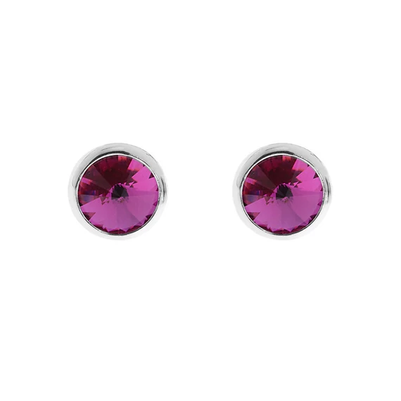 Pink kristályos ezüst fülbevaló (7 mm)