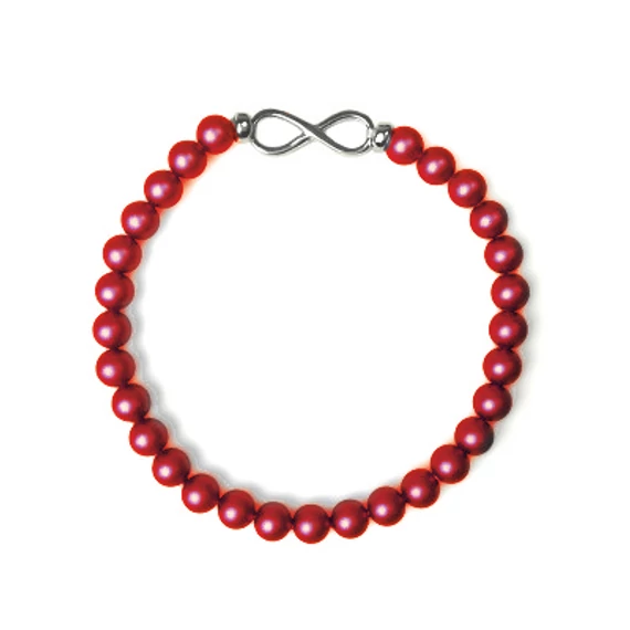 Piros Swarovski® kristálygyöngy karkötő ezüst medállal