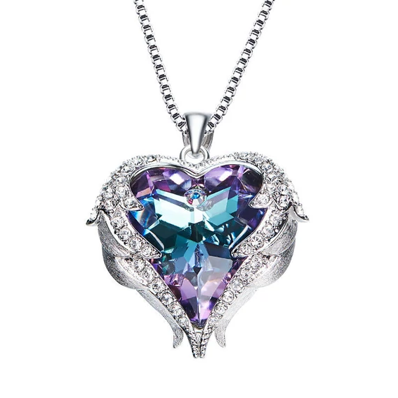 Lila színű Swarovski® kristályos angyalszárny alakú nyakék