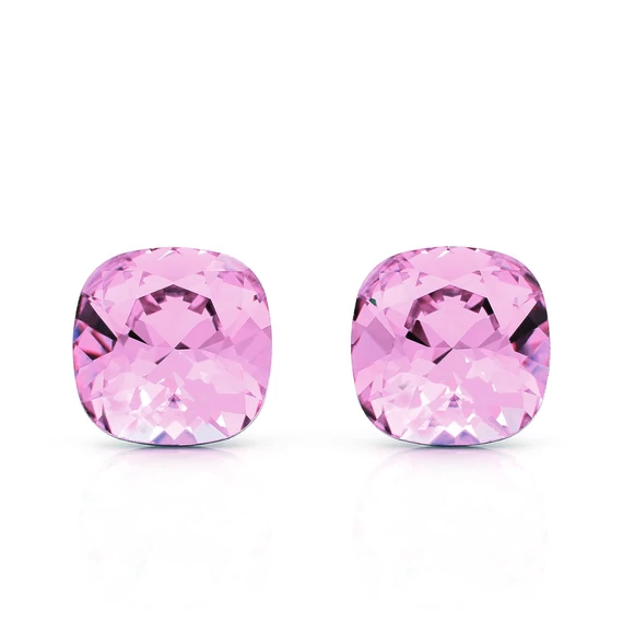 Halványrózsaszín Swarovski® kristályos szögletes ezüst fülbevaló