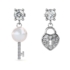 Kép 1/5 - Fehér Swarovski® kristályokkal és gyönggyel díszített kulcsos és lakatos fülbevaló